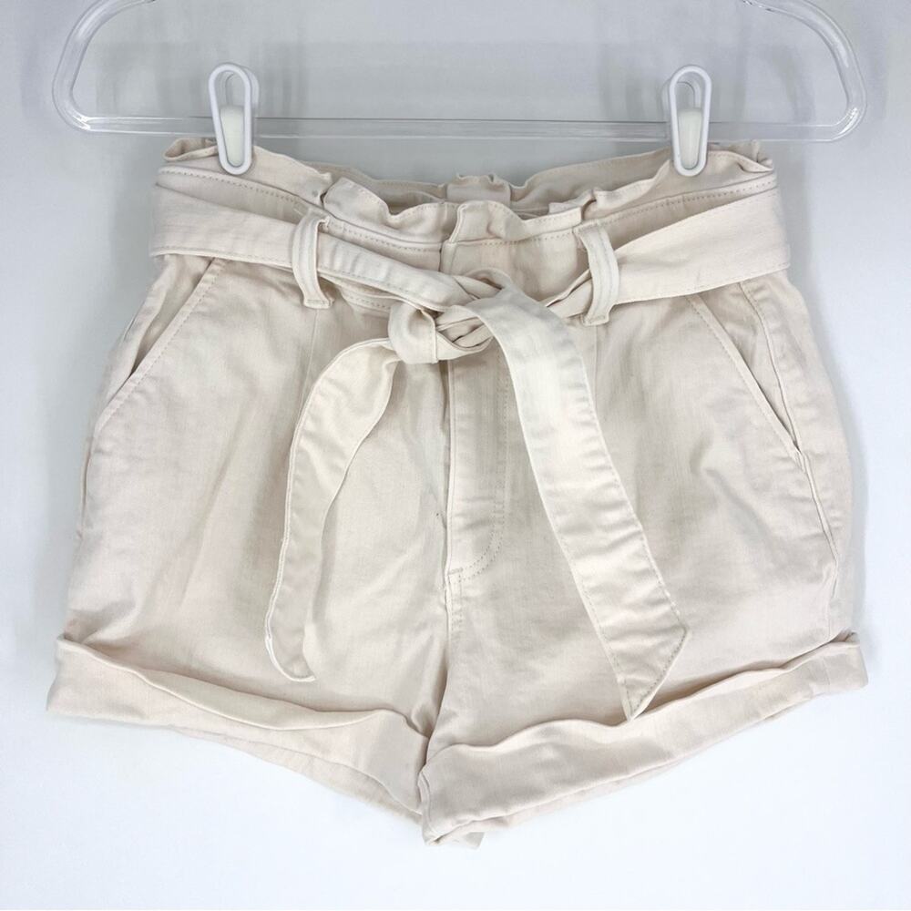 Express Shortie Extreme High Rise with Tie Belt Paper‎ Bag Shorts Cream Size 6